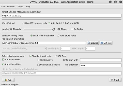 Dirbuster Settings